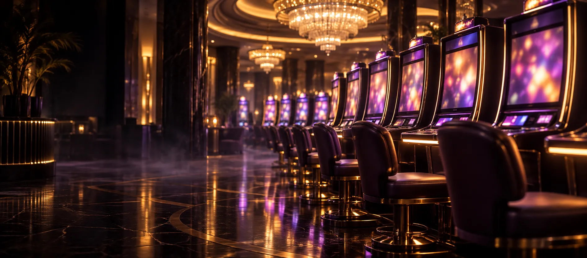 Warm bokeh lighting across a slot floor