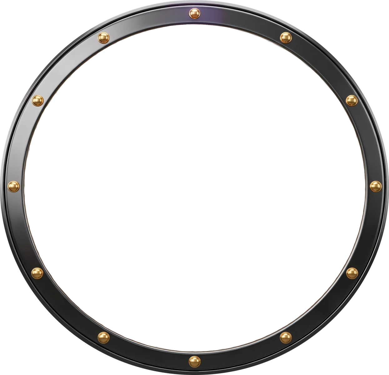 Dark metal frame with gold rivets, styled like a verified profile badge